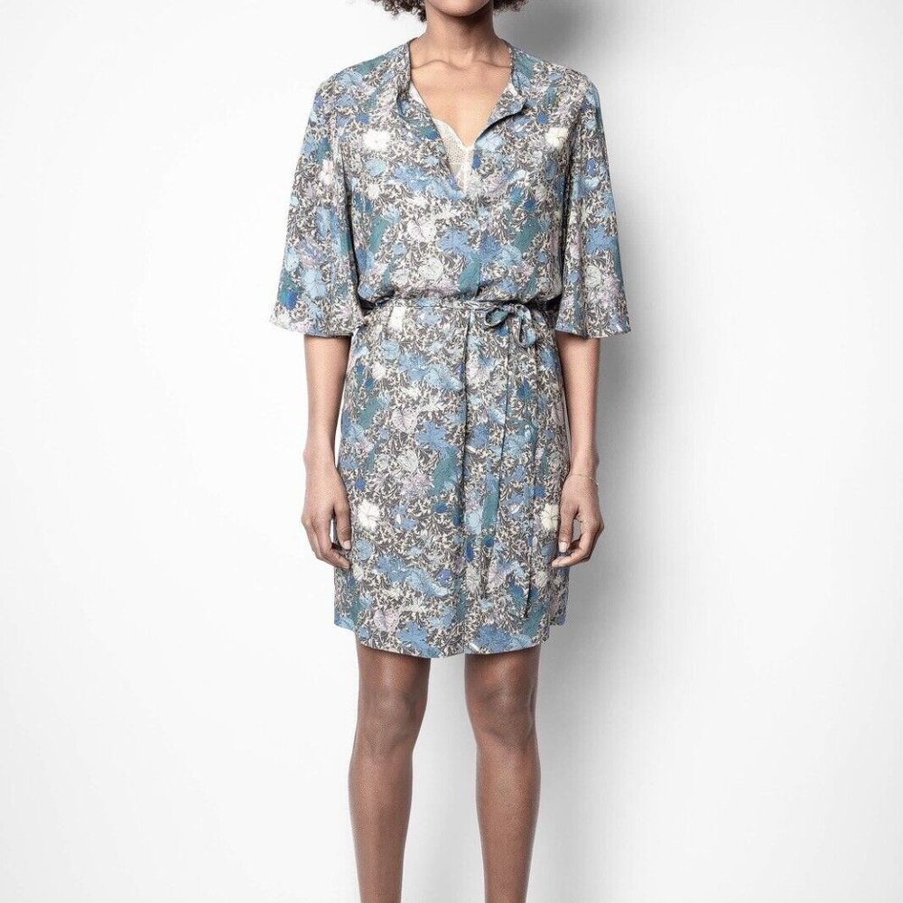 Zadig & Voltaire Rhona Garden Dress, Flutter Sleeves, Self-tie belt, Sz S